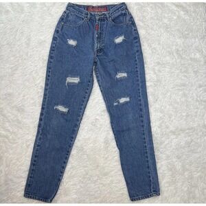 No Excuses Zip Jeans‎ Womens 7/8 Blue High Rise 90s Y2K Vintage Distressed